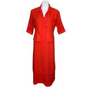 Johnny Was Item Linen Midi Jacket Dress, Vintage Orange V-Neckline Women’s S